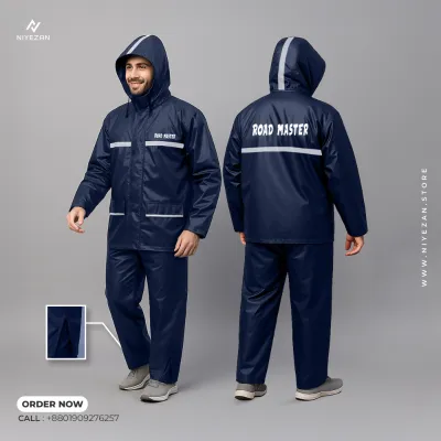 Double Part Roadmaster Raincoat (Navy Blue) - 100% Waterproof